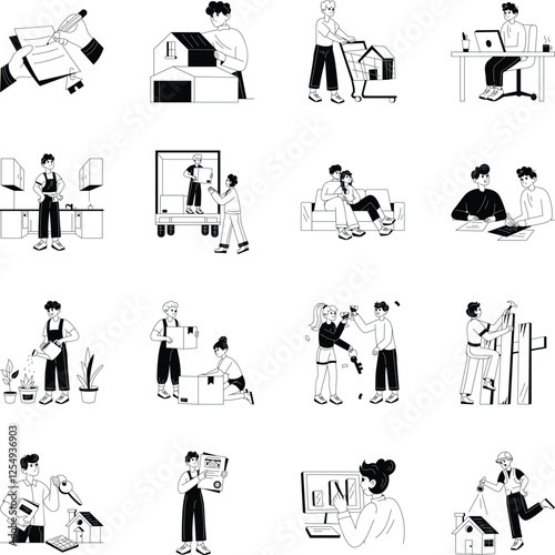 Bundle of Glyph Style Home Ownership Illustrations 
