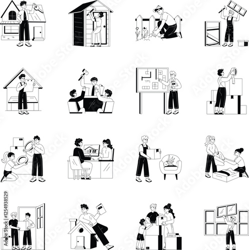 Collection of Glyph Style Housework Illustrations 


