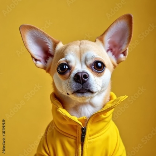 Chihuahua with Big Eyes and Yellow Jacket Generative AI