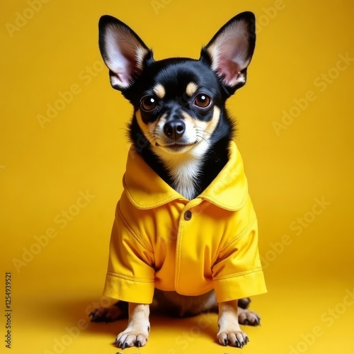 Chihuahua with Big Eyes and Yellow Jacket Generative AI