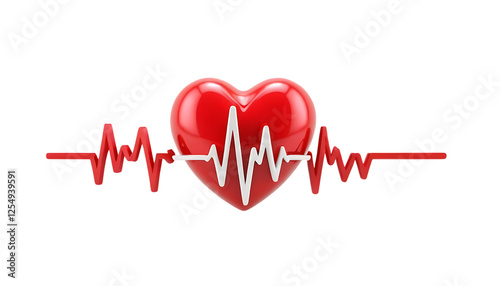  3d Red heart and heartbeat wave png