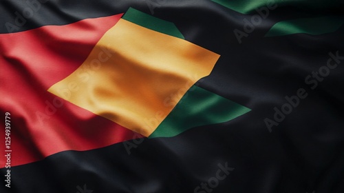 Close-up of the Zambian flag, showcasing vibrant colors and intricate texture.