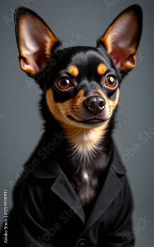 Confident Chihuahua in Black Suit Generative AI