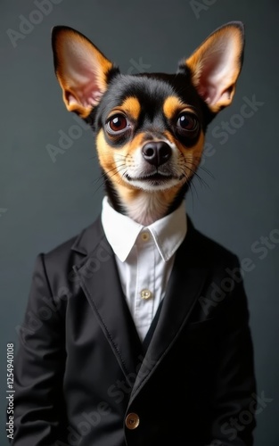 Chihuahua in Black Suit Generative AI