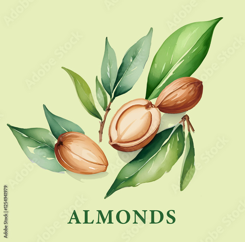 Watercolor Brush of Almonds on Branch collection
