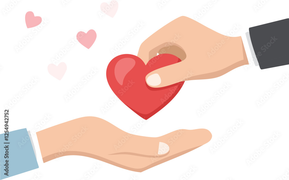 Hand giving heart to another hand. Vector illustration. Hand giving heart to another hand. Vector illustration.