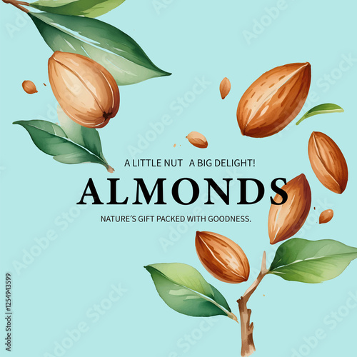 Watercolor Brush of Almonds on Branch collection