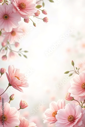 Greeting card, Valentine's day, Wedding Day, Women's Day. Beautiful pastel pink floral wallpaper with a white background