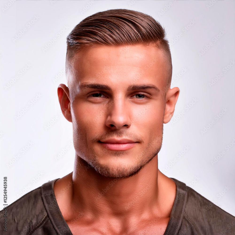 Fototapeta premium Ritratto di giovane uomo rasato su sfondo bianco