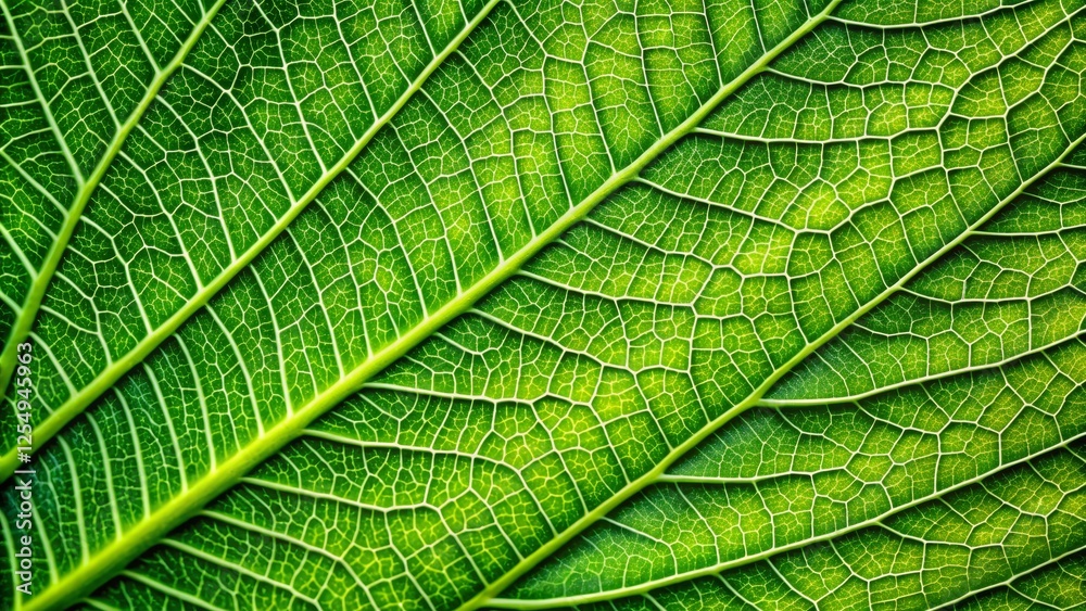 Close-Up View of Intricate Green Leaf with Detailed Veins and Texture Close-Up View of Intricate Green Leaf with Detailed Veins and Texture