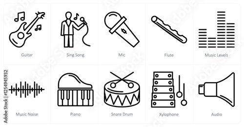 A set of 10 music icons as guitar, sing song, mic