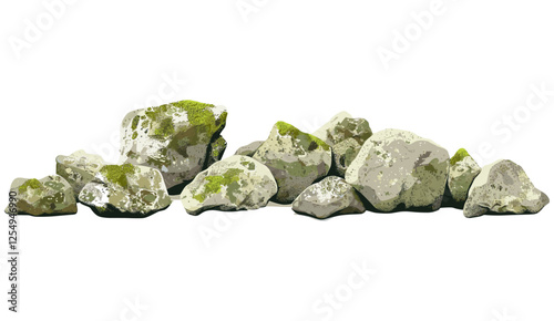 Vector illustration mossy stones pile clipart on transparent background png, rocks, nature, texture, pile of stones, moss, stone surface, outdoor, natural elements, floor decoration