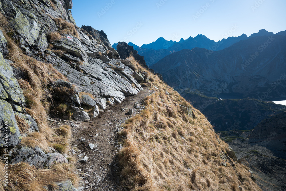 High mountain hiking trail in the High Tatras, Orla Perć.
