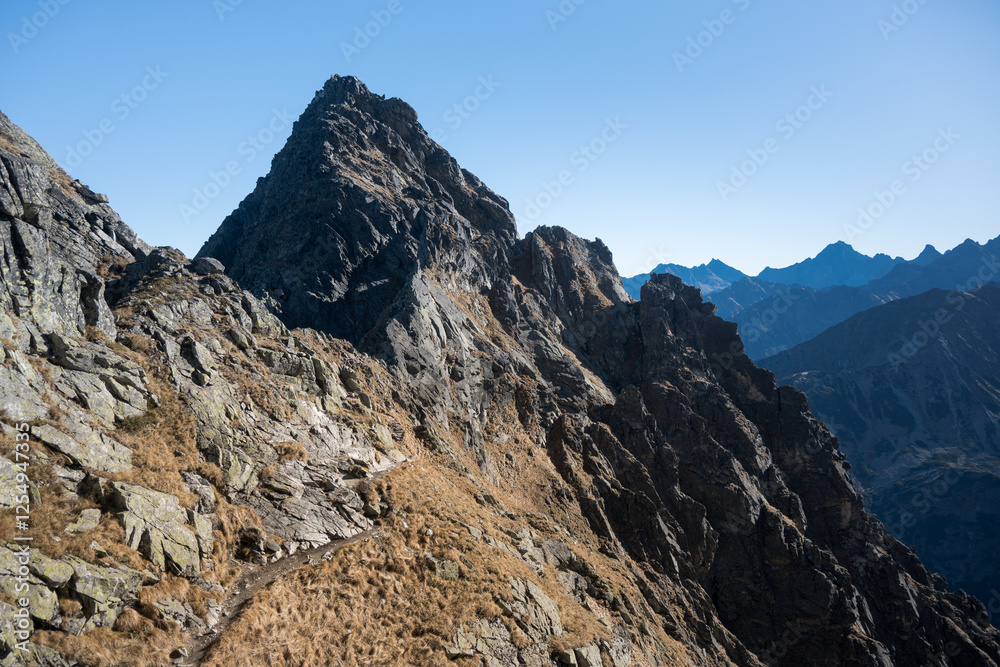 High mountain hiking trail in the High Tatras, Orla Perć.