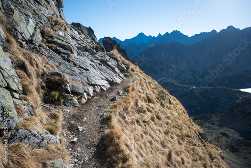 Obraz na płótnie High mountain hiking trail in the High Tatras, Orla Perć.
w salonie
