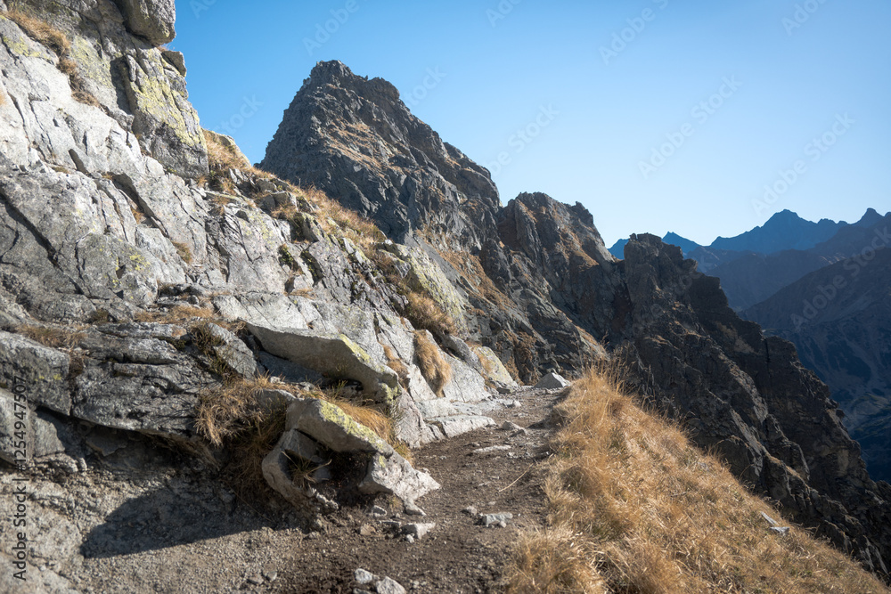 High mountain hiking trail in the High Tatras, Orla Perć.
