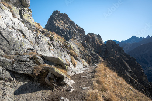 Obraz na płótnie High mountain hiking trail in the High Tatras, Orla Perć.
w salonie