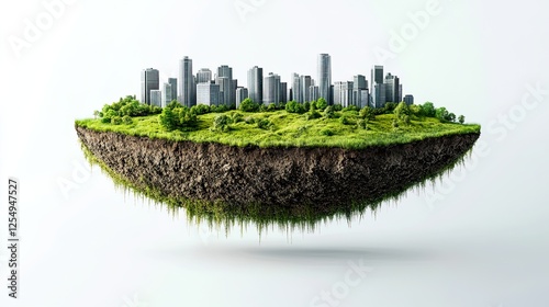 Earth land Soil layers 3D Illustration round soil ground cross section float landscape fantasy floating island