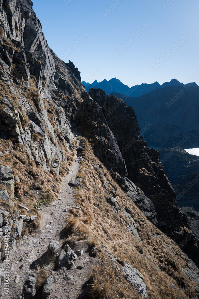 High mountain hiking trail in the High Tatras, Orla Perć.