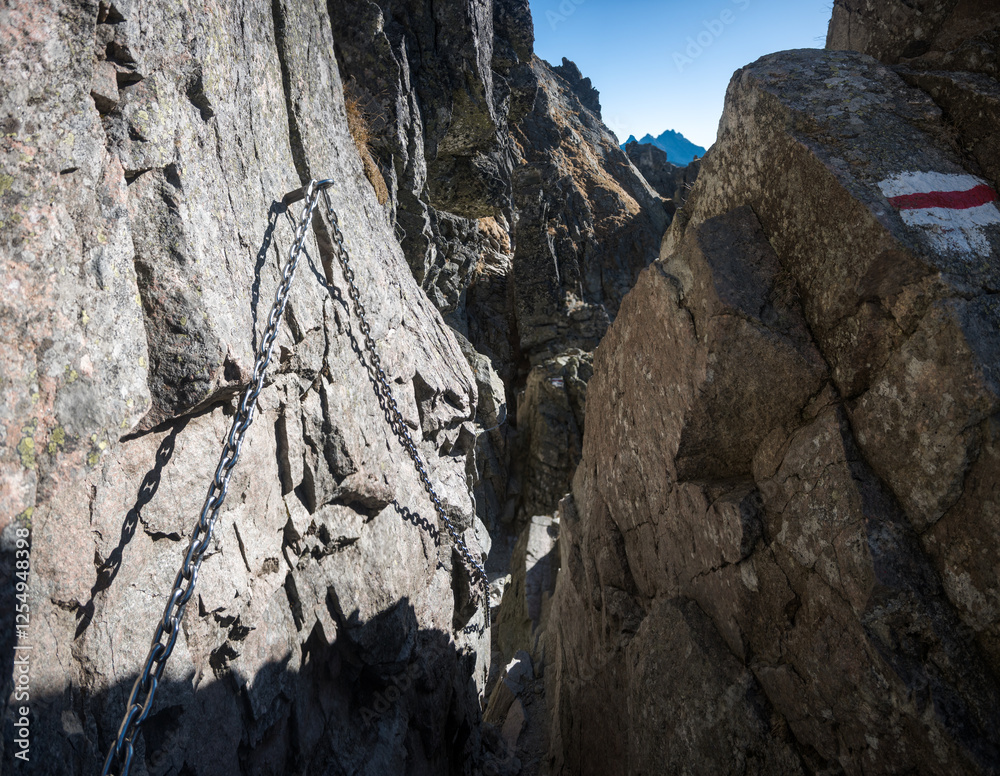 High mountain hiking trail in the High Tatras, Orla Perć.