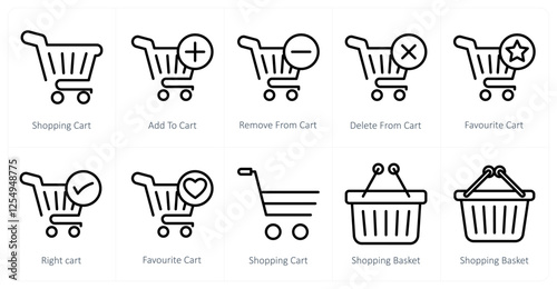 A set of 10 shopping icons as shopping cart, add to cart, remove from cart