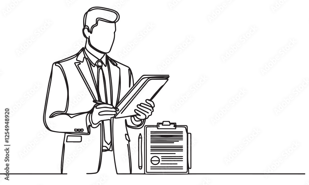 continuous one single line art doodle drawing of businessman holding document illustration continuous one single line art doodle drawing of businessman holding document illustration