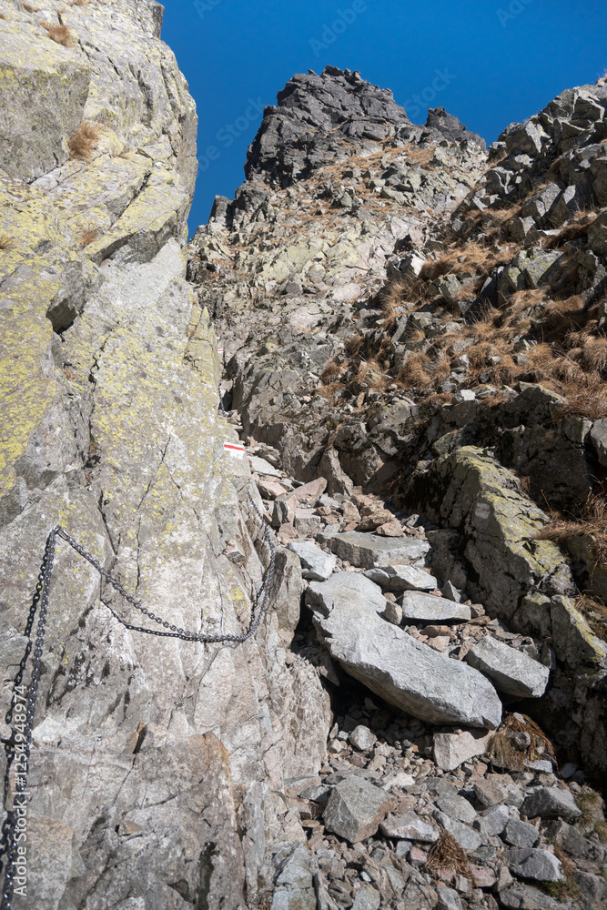 High mountain hiking trail in the High Tatras, Orla Perć.