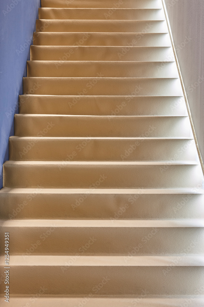 Fabric covered staircase detail. Geometric indoor. Construction industry