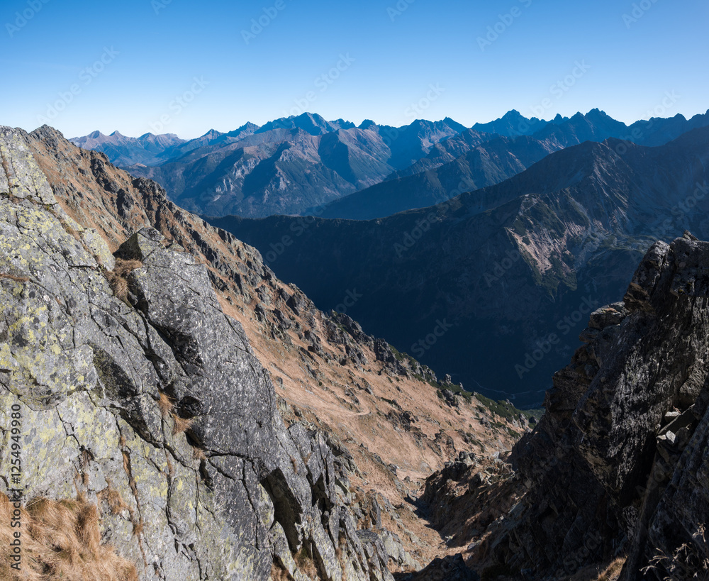 High mountain hiking trail in the High Tatras, Orla Perć.