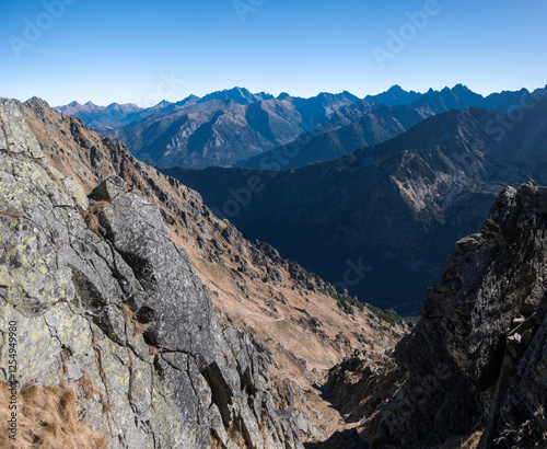 Obraz na płótnie High mountain hiking trail in the High Tatras, Orla Perć.
w salonie
