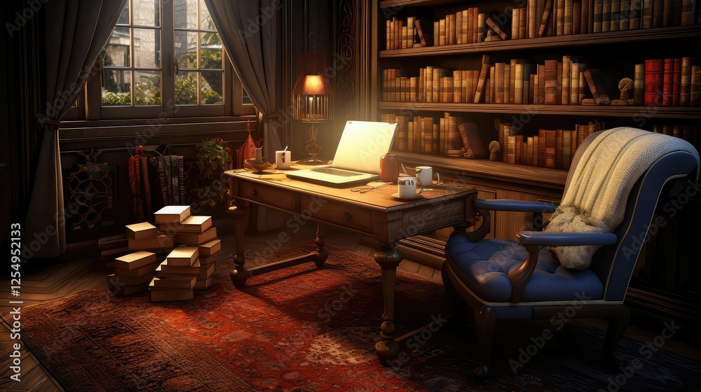 cozy library desk