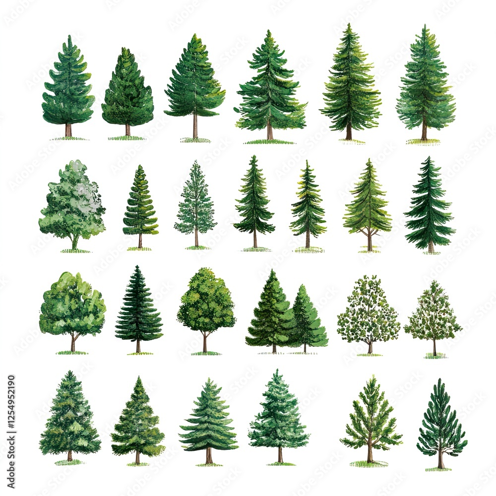 Obraz premium Pattern of collection green forest White background
