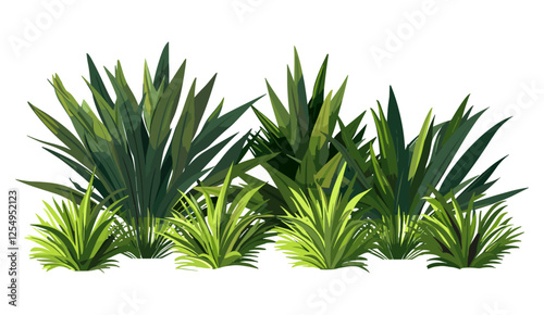 Shrubs and plants, isolated greenery, vector illustration, garden elements on transparent backgrounds, PNG, botanical set, foliage clipart, landscape decor, green leaves, outdoor