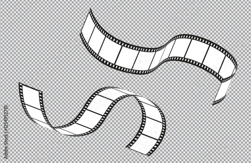 Cinema Film strips reel templates. Retro film strip frame element isolated on transparent background. Video or movie film vintage analog cinema, photograph camera. Abstract vector illustration

