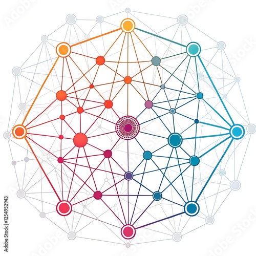 Abstract representation of a complex neural network structure with interconnected nodes and lines, symbolizing digital communication. isolated on white or transparent background  photo