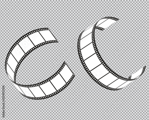 Cinema Film strips reel templates. Retro film strip frame element isolated on transparent background. Video or movie film vintage analog cinema, photograph camera. Abstract vector illustration
