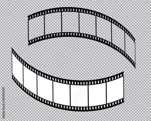 Cinema Film strips reel templates. Retro film strip frame element isolated on transparent background. Video or movie film vintage analog cinema, photograph camera. Abstract vector illustration
