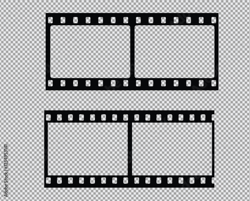 Cinema Film strips reel templates. Retro film strip frame element isolated on transparent background. Video or movie film vintage analog cinema, photograph camera. Abstract vector illustration
