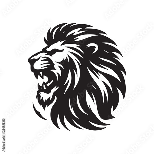 Lion face and head silhouette vector on with white background