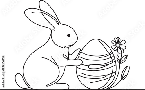 Easter Bunny Line Drawing with Decorative Egg photo