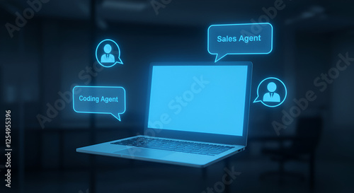 Wallpaper Mural Rise of AI Agents, a laptop featuring sales and coding agents that does all the routine tasks Torontodigital.ca