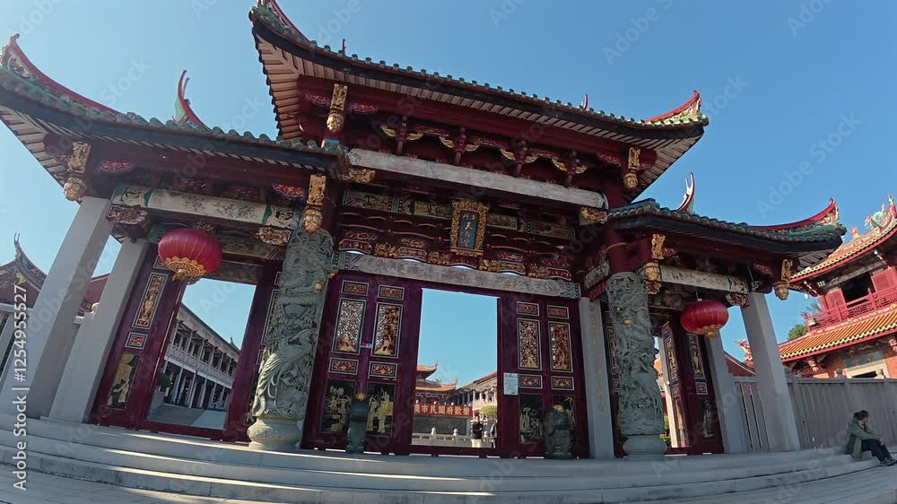 Facade of A-Ma Temple with blue sky in Sao Lourenco, Macau Facade of A-Ma Temple with blue sky in Sao Lourenco, Macau