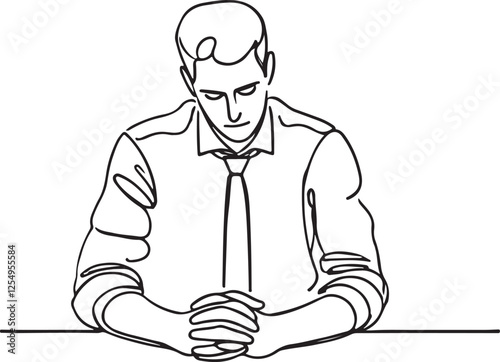 Consternated Businessman Line Drawing Illustration