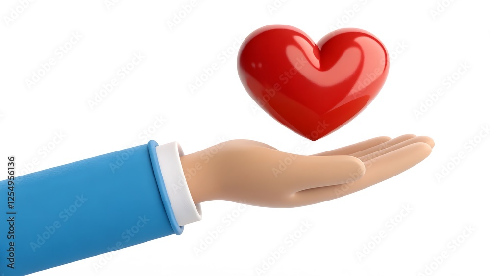 3D Cartoon Hand Offering Red Heart Love & Care Symbol V8 3D Cartoon Hand Offering Red Heart Love & Care Symbol V8