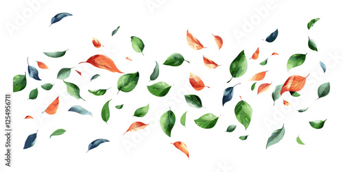 Isolate vector illustration leaves slow down falling movement on transparent background, autumn, foliage, leaves falling, nature background, transparent leaves, PNG image