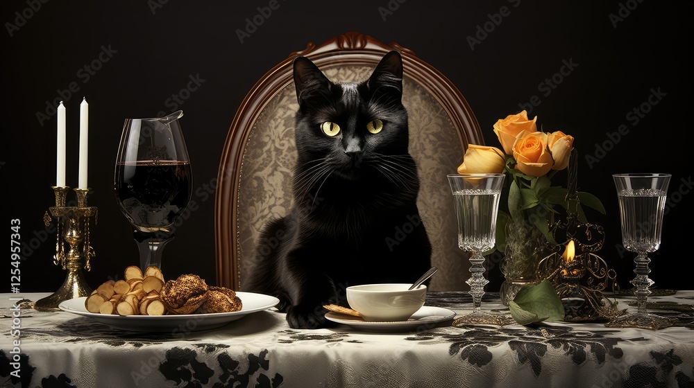 Fototapeta premium sleek cat dinner table