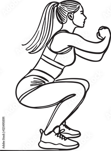 Line Drawing of a Woman Squatting