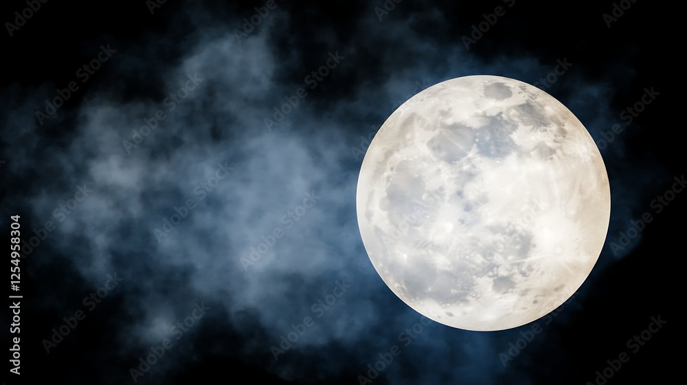 Enigmatic Moon Lit Night Sky with Clouds Casting Shadows and Forming Dreamy Atmospheric Scene Enigmatic Moon Lit Night Sky with Clouds Casting Shadows and Forming Dreamy Atmospheric Scene
