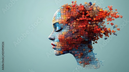 Abstract Puzzle Piece Woman Profile Side View