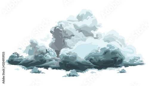 Misty dynamic rain clouds, vector illustration, transparent background, png, rainy weather, stormy atmosphere, cloudy sky, nature backdrop, wet weather